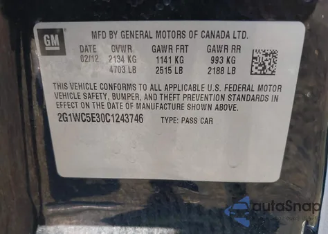 2012 Chevrolet Impala Ltz из США, поврежденный, VIN 2G1WC5E30C1243746